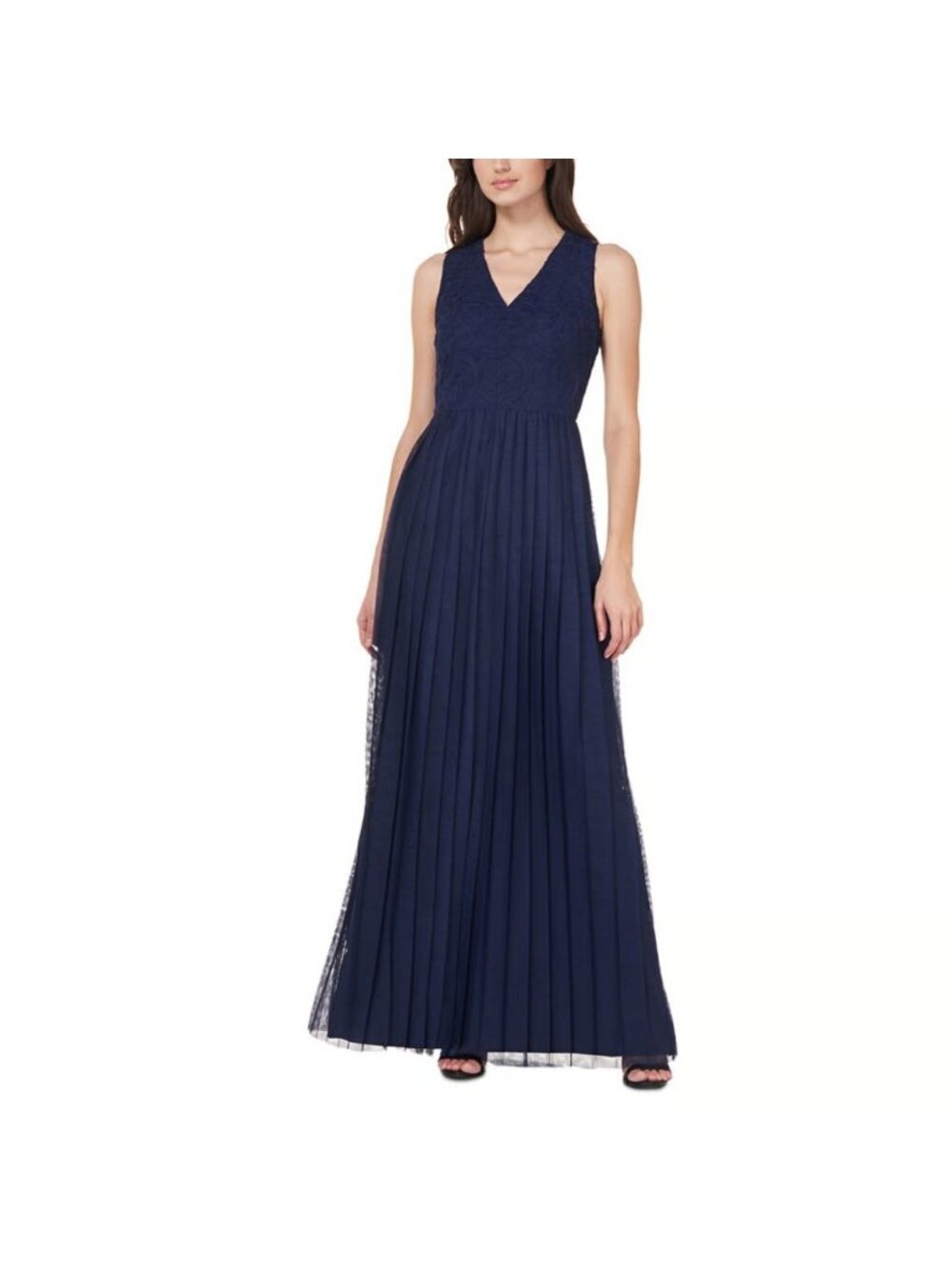 JS COLLECTION Womens Zippered Sleeveless V Neck Evening Gown Blue Size 8 NWT